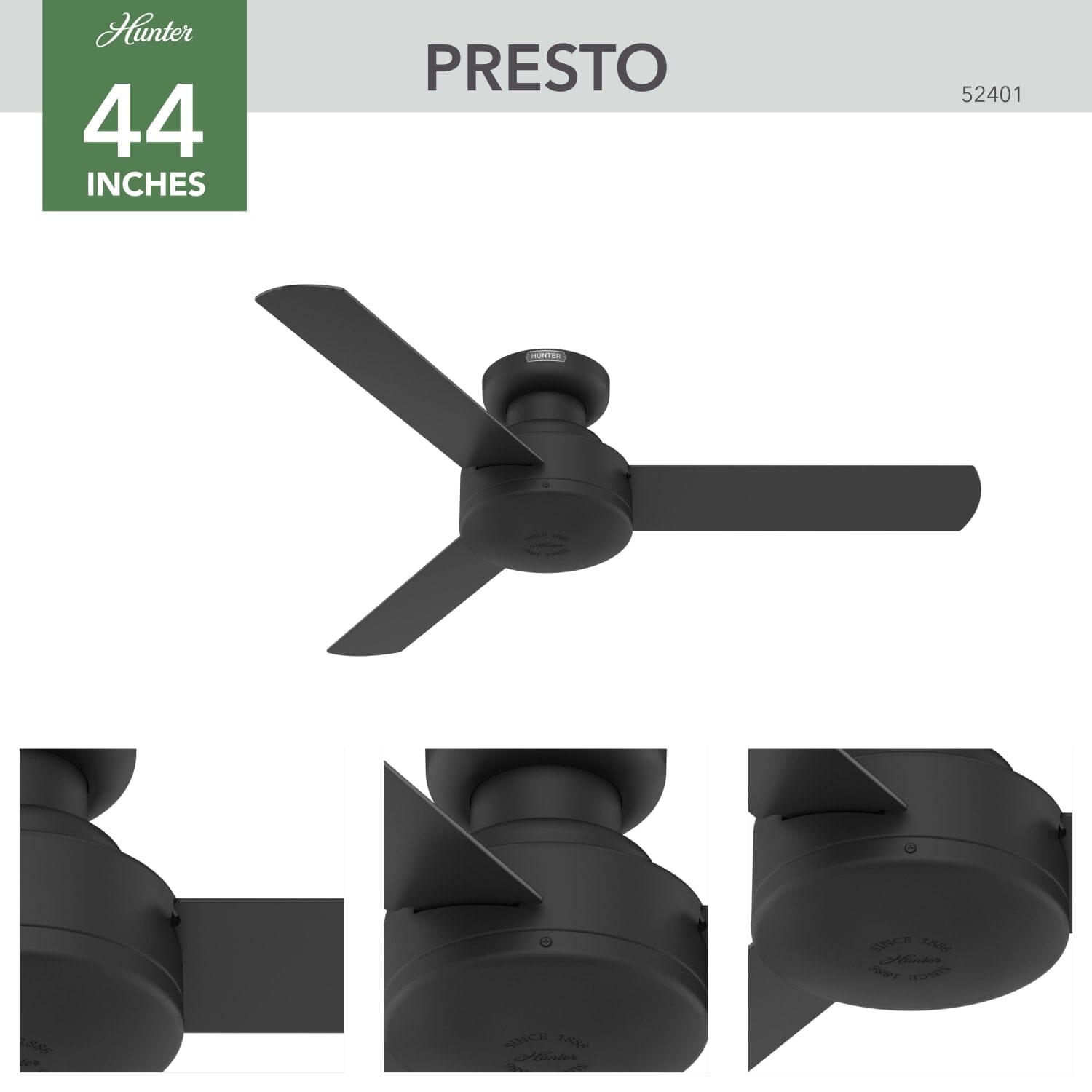 Hunter Presto Low Profile 44 in — Matte Black - Image 2