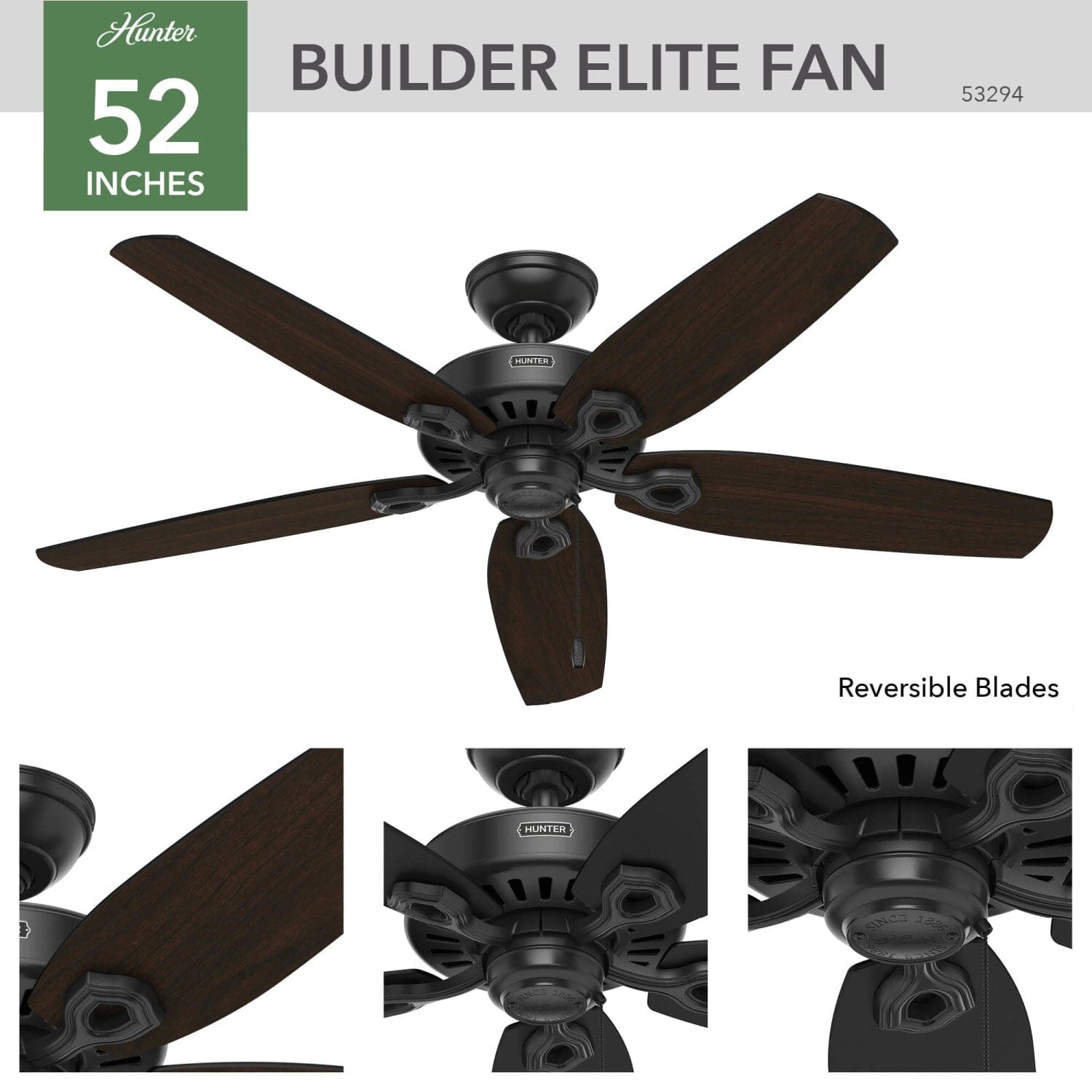 Hunter Builder Elite Outdoor 52 in — Matte Black - Image 3